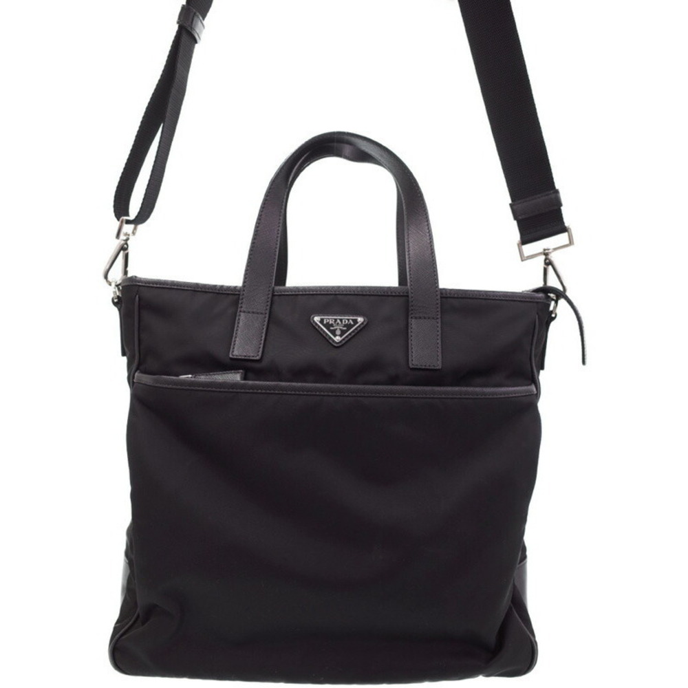 Prada Black Bag Nylon Shopper Tote 2way Shoulder Black East West - Picture 2 of 9